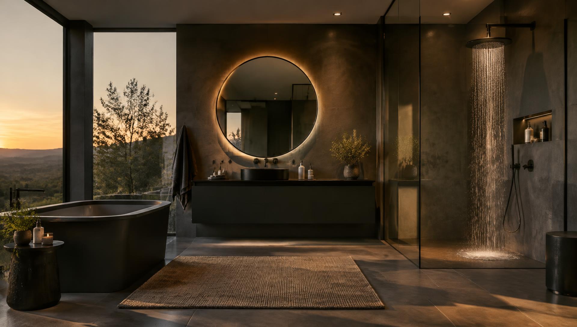 Modern bathroom with walk-in rain shower